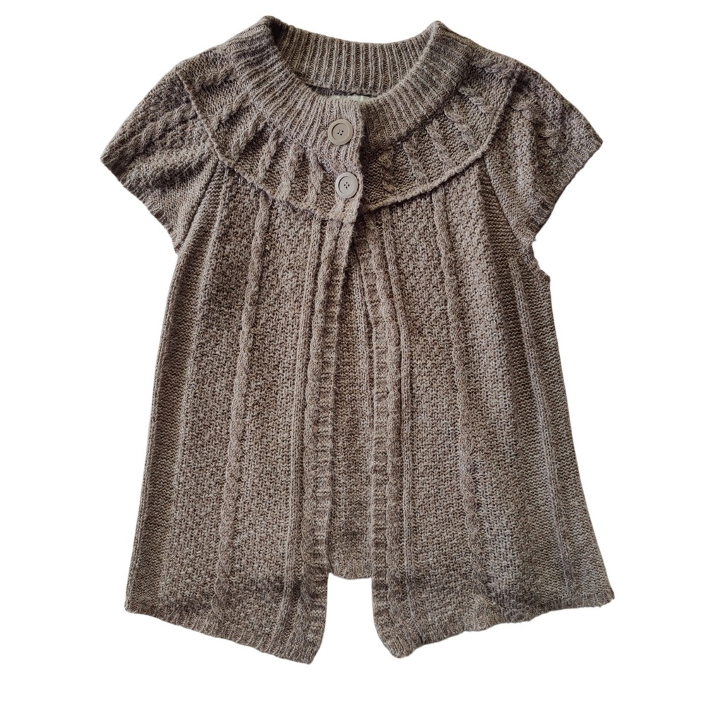 Y2K Chunky Cable Knit Short Sleeve Cardigan Open Front Sonoma Dusty Rose XL Twee
